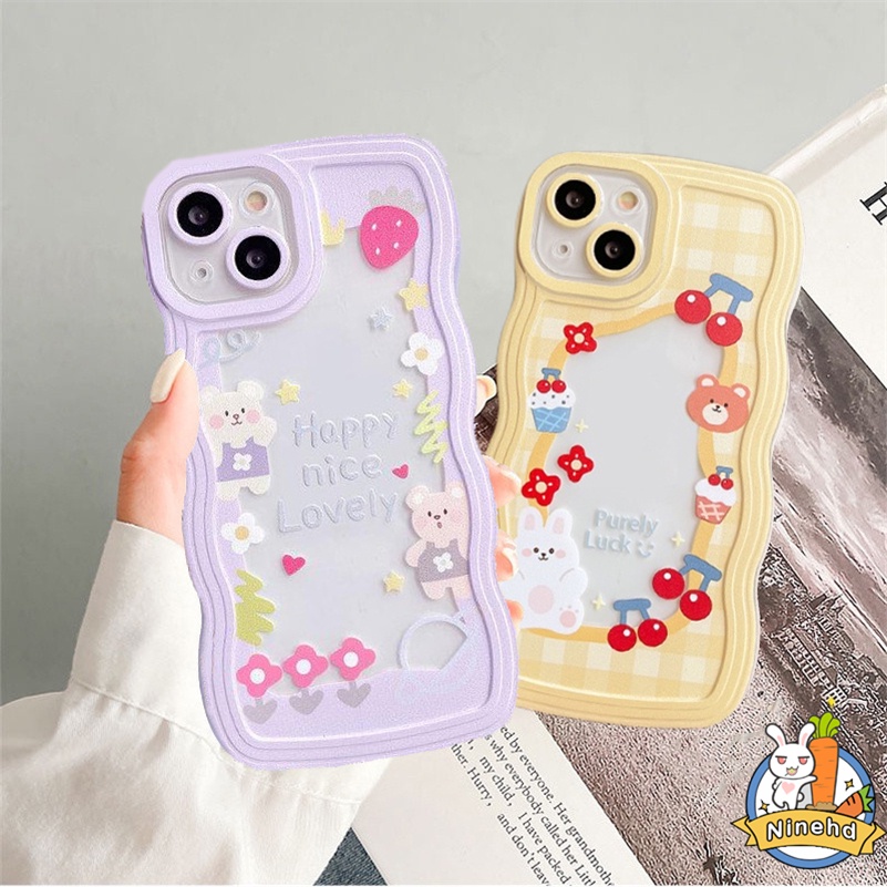 Huawei Y9 Prime 2019 Nova 7i Nova 9 8 7 SE Pro Nova Y90 Y70 Plus 5T 4e 3i 3e Y7A Y9s P20 Pro P30 Lite Honor 8X Wavy Frame Cream Bears Phone Case Bumper Sarung Pelindung Anti Slip