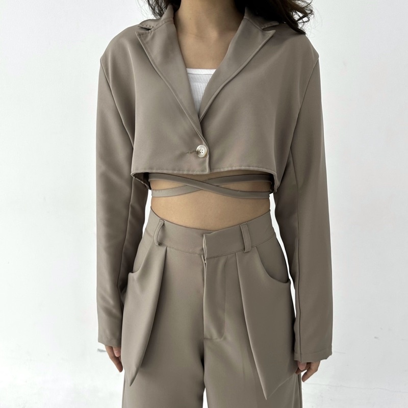 RONA CROP BLAZER - Atasan Crop Outer Blazer Wanita Luaran Top Murah Tali Baju Lengan Tangan Panjang Vest Rompi Posha