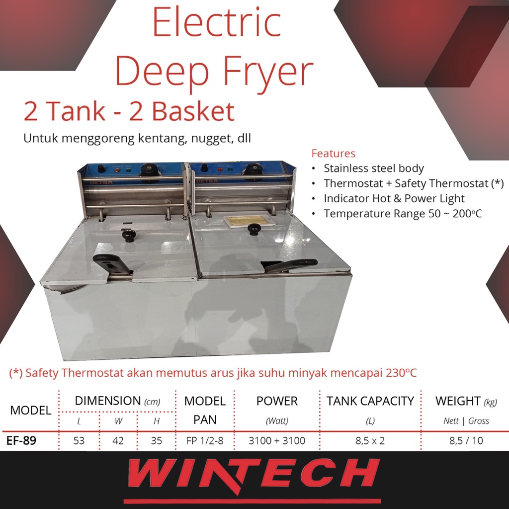 GETRA ELECTRIC DEEP FRYER/PENGORENGAN LISTRIK/ EF-89 - 2 Tank 8,5liter