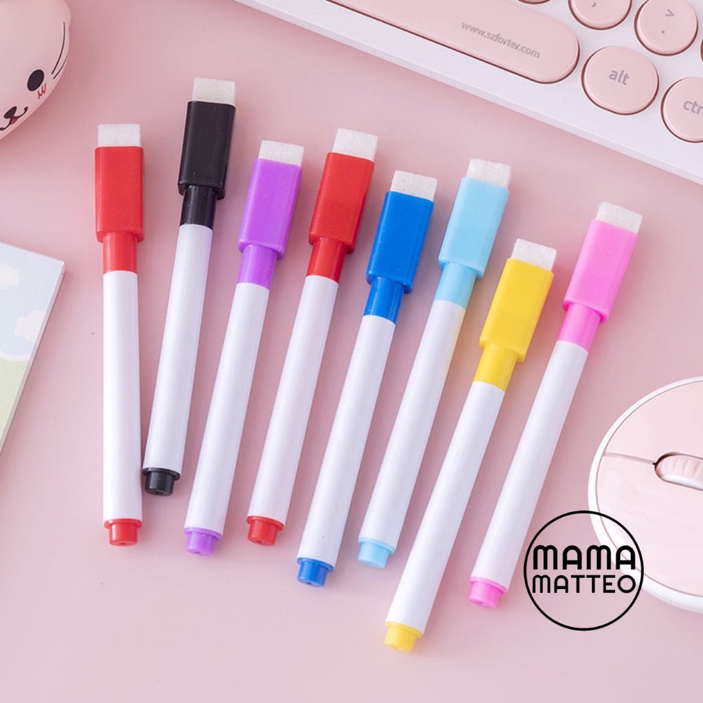 Spidol Wipe &amp; Clean / Spidol Mini dengan Penghapus untuk Papan Tulis White Board Warna Hitam Kuning Hijau Merah Pink Biru Muda Ungu Biru Tua