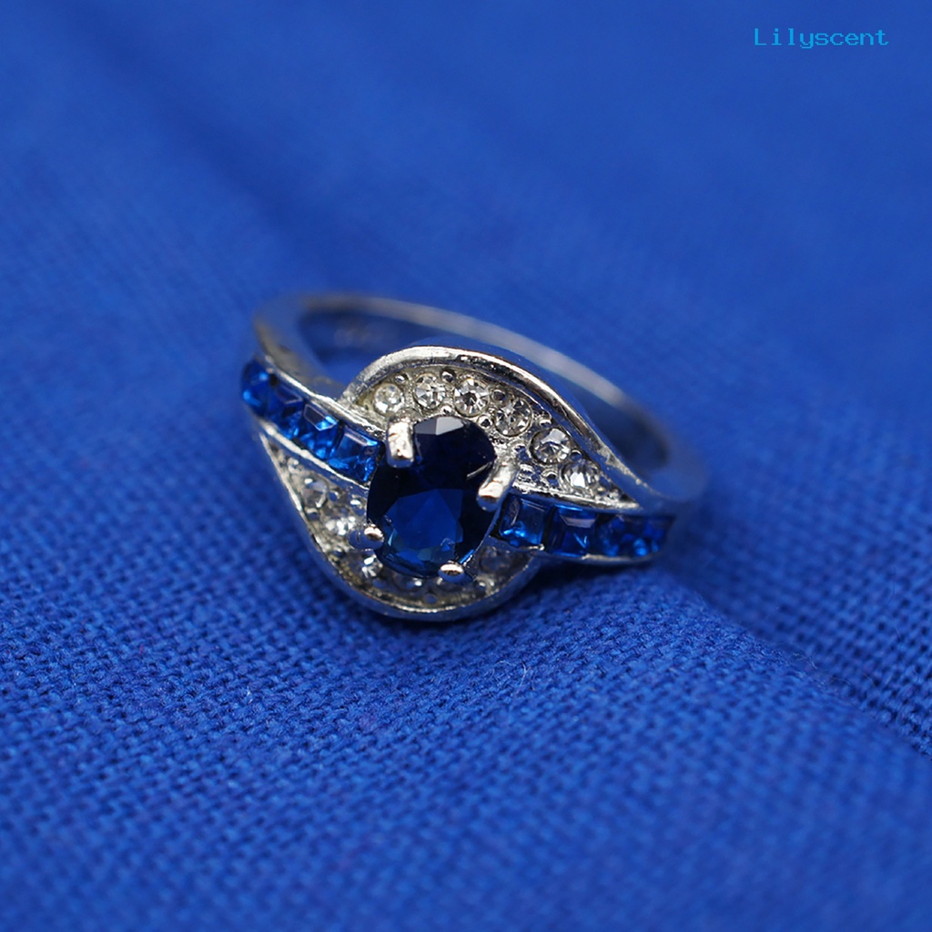 [LS] Cincin Elegan Anti Gores Bahan Alloy Berlian Imitasi Biru Cincin Untuk Liburan