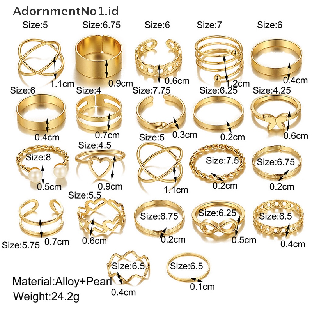 [AdornmentNo1] 22pcs Set Vintage Hollow Hati Butterfly Rings Set Untuk Wanita Metal Warna Silver Geometris Bentuk Spiral Ring rendy Jewelry [ID]