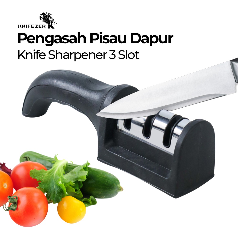 Alat Asah Mata Pisau - Knifezer Pengasah Pisau Dapur Knife Sharpener 3 Slot - DL-685 - Black