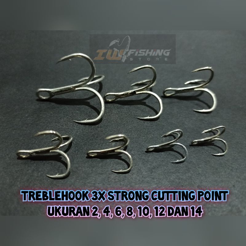 5 pcs kail treble hook BKB 3x strong cutting point size/ukuran 2, 4, 6, 8, 10, 12 dan 14 murah kuat 