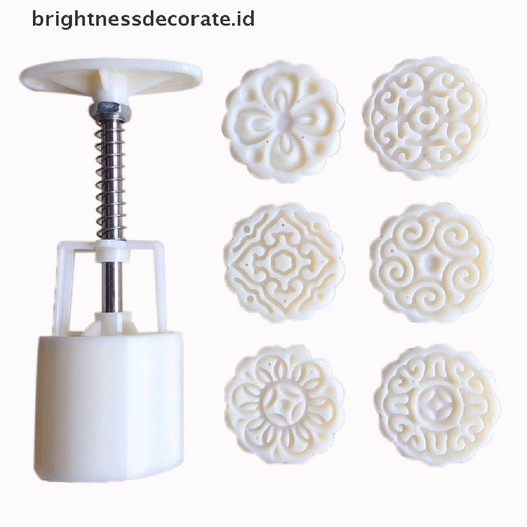 [Birth] 6pcs/set Cetakan Mooncake Bentuk Bunga Cetakan Kue Tekanan Tangan Fondant Bulan [ID]