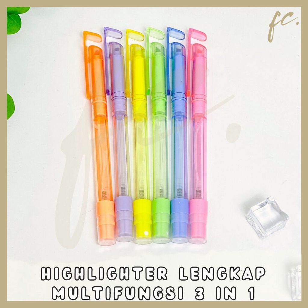 

Highlighter / Color Marker Spidol Penanda Warna 3 in 1 Botol Spray Refill Kosong Multifungsi Standing Holder Handphone Smooth Alat Tulis Kantor Serbaguna Hadiah Grosir Ready COD