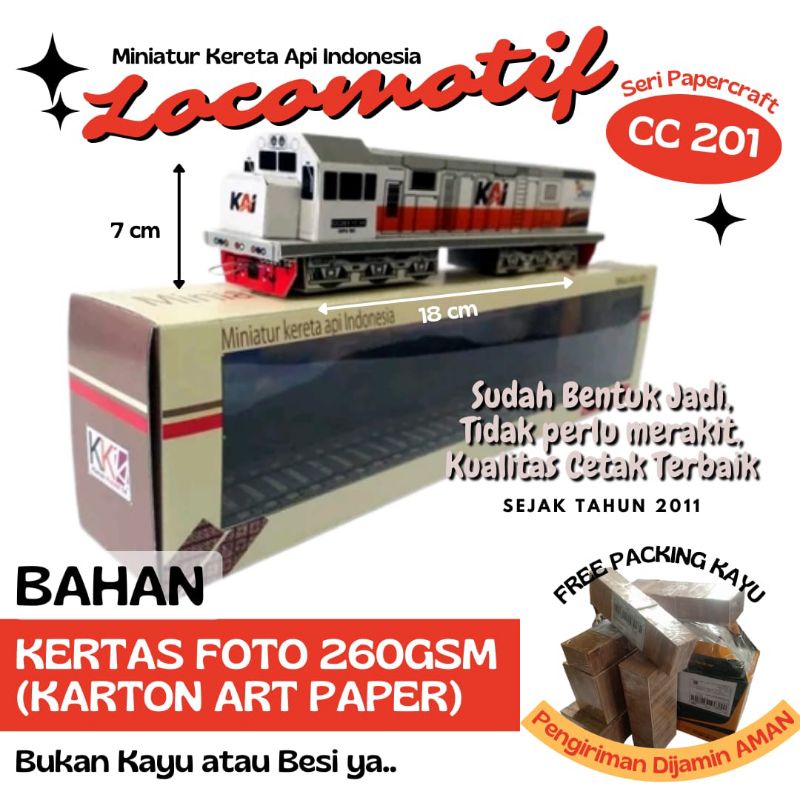 miniatur kereta api - Lokomotif CC201 putih orens KAI (Papercraft)