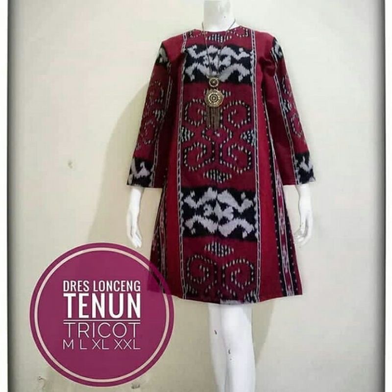 3 motif Dress casual batik tenun mix lurik model lonceng baju kerja