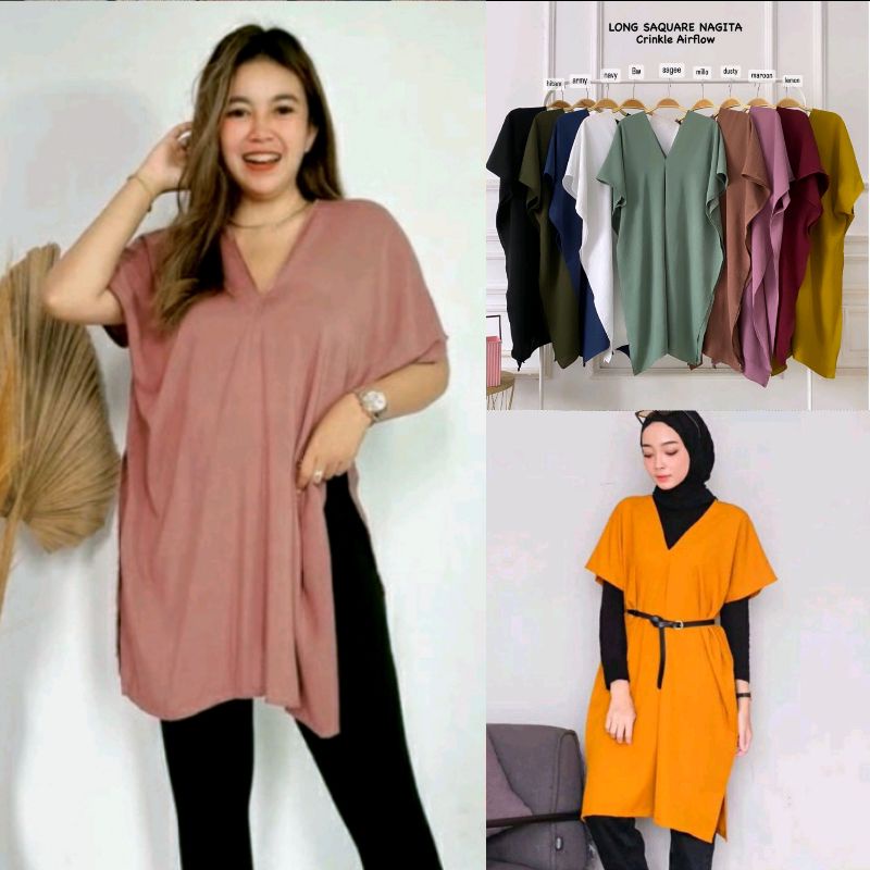 1 KG BISA MUAT 4 PCS LONG SQUARE NAGITA CRINKLE AIRFLOW / NAGITA LONG SQUARE CRINCLE AIR FLOW / LONG DRESS KRINGKEL AIR FLOW / ATASAN WANITA MIDI DRESS NAGITA SLAVINA / SHOLIHATSTORE