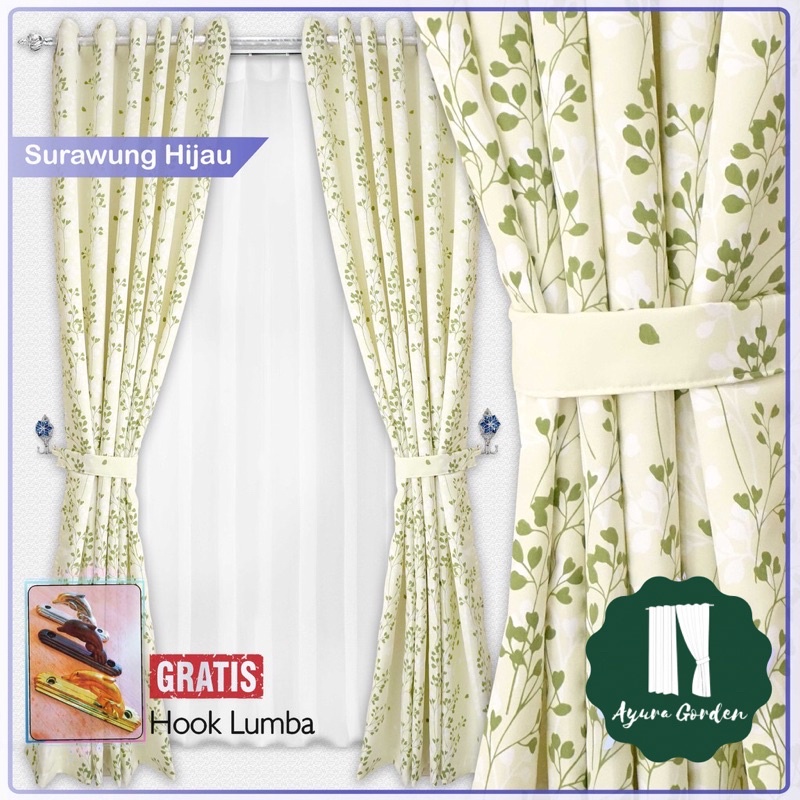Gorden motif daun kemangi/gorden motif minimalis surawung pintu jendela