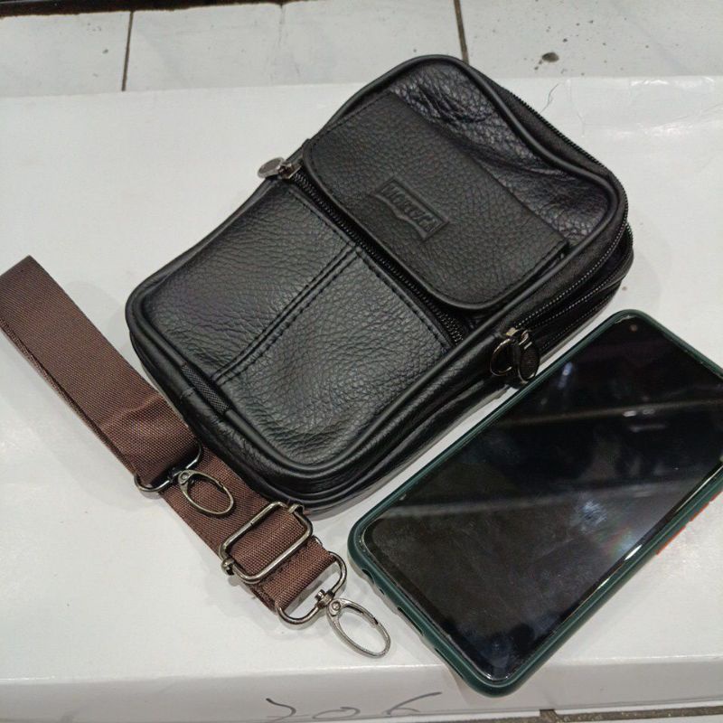 Dompet HP Pinggang &amp; Selendang Kulit 808 || Tas Selempang Kulit Pria