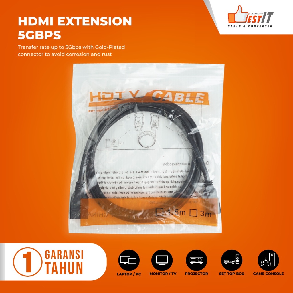 Kabel HDMI Extension Male to Female 1.5 meter M-TECH