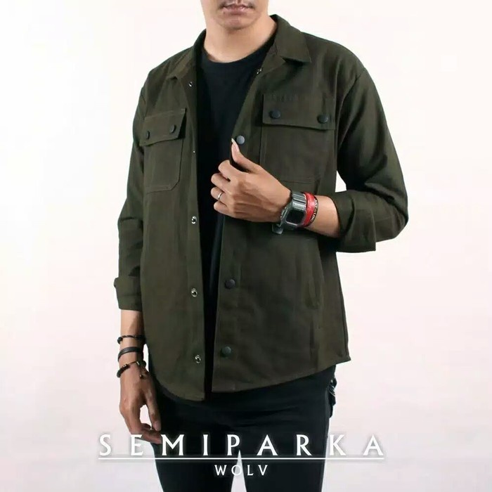 jaket pria jaket semi parka pria wolv GS - Hitam, M(X5W7) Jaket Boomber Jaket Pria Dewasa Anti Air J