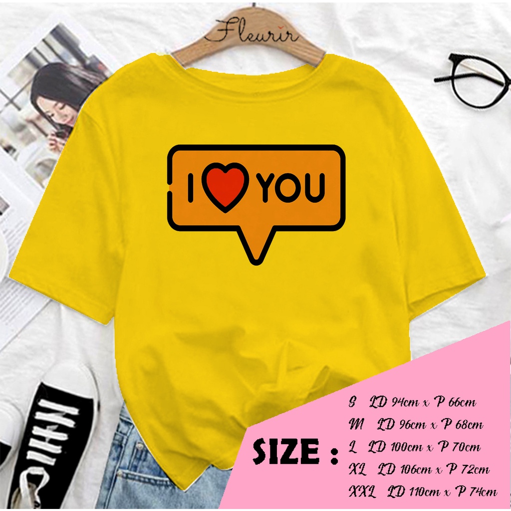 FLEURIR - COD KAOS WANITA I LOVE YOU PRIA REMAJA DEWASA UNISEX TSHIRT JUMBO