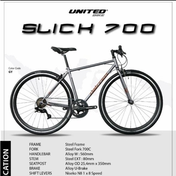 Sepeda Hybrid Fixie United Slick 700 - Abu-abu