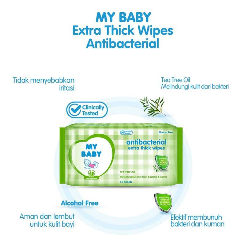 MY BABY Extra Thick Wipes 50 Sheets + FREE 50 sheets | Tisu Basah Bayi | Alcohol Free | Lembut | MyBaby Arjuna