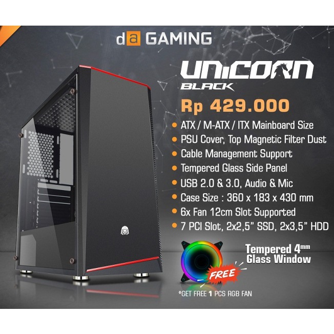 CASING PC GAMING DA UNICORN BLACK
