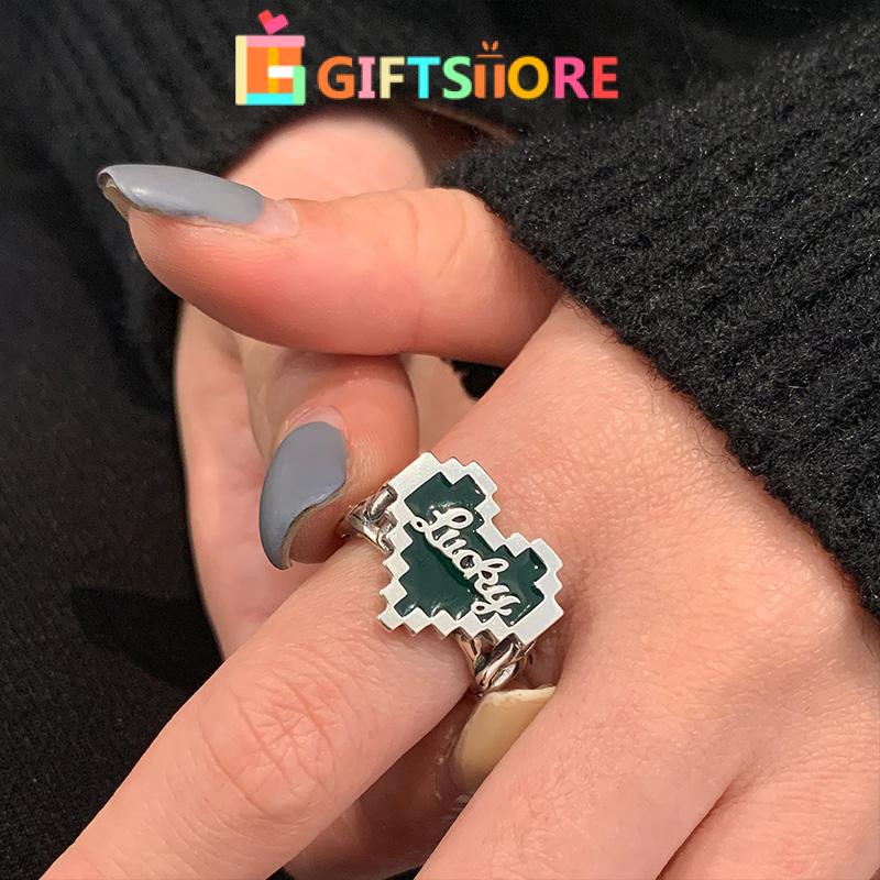 ✨COD Cincin Huruf Jatuh Minyak Cinta Cinta Halus Berlapis Perak Perempuan Retro Elegan Cahaya Mewah Cincin Terbuka-GS