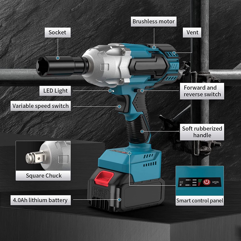 Impact Wrench Tools Brushless Set 998VF Set Aksesoris Terlengkap 650Nm/ Cordless Impact Wrench Socket Set Full Aksesoris/ Bor Obeng Kunci Drive Socket/ Alat Pembuka Baut Mobil Baterai/ Mesin Bor Drilling Screwdriver Tanpa Kabel Set