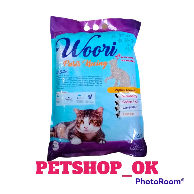 Pasir Woori 5ltr gumpal wangi / pasir kucing / berbagai aroma