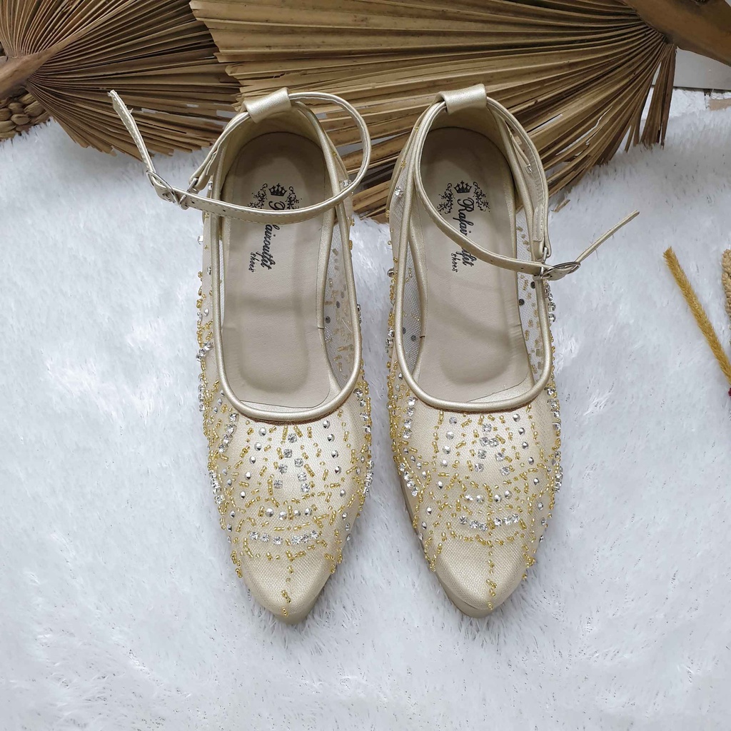 Sepatu wedding pesta cantik Anika gold 9cm tahu