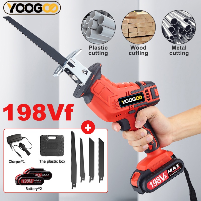 198VF Cordless Mini Chainsaw Reciprocating Saw Portable Handheld Saw with Rechargeable Battery for Wood Cutting