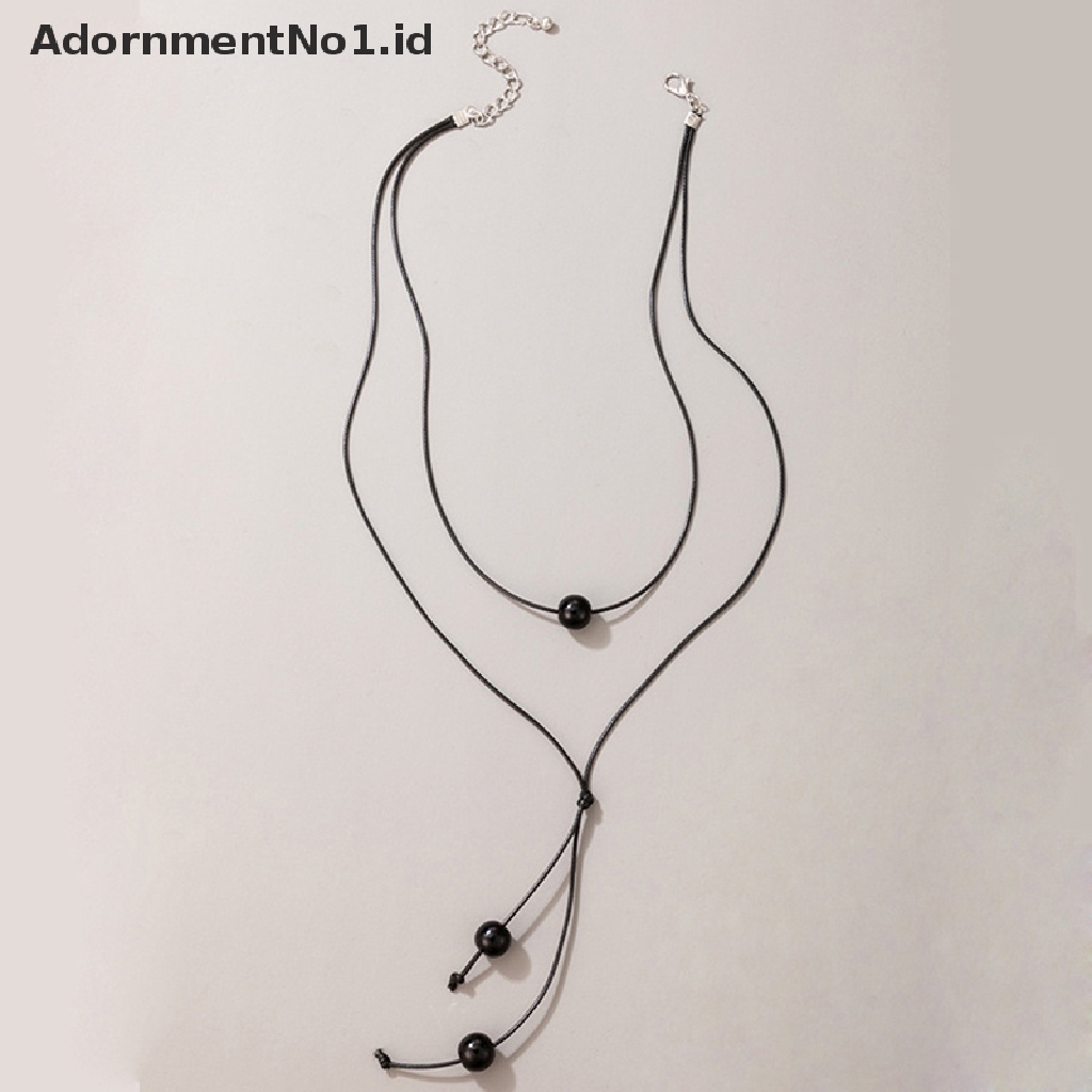 [AdornmentNo1] Kalung Liontin Manik Hitam Untuk Wanita Tali Handmade Adjustable Aksesoris Perhiasan Pesta Kerah [ID]