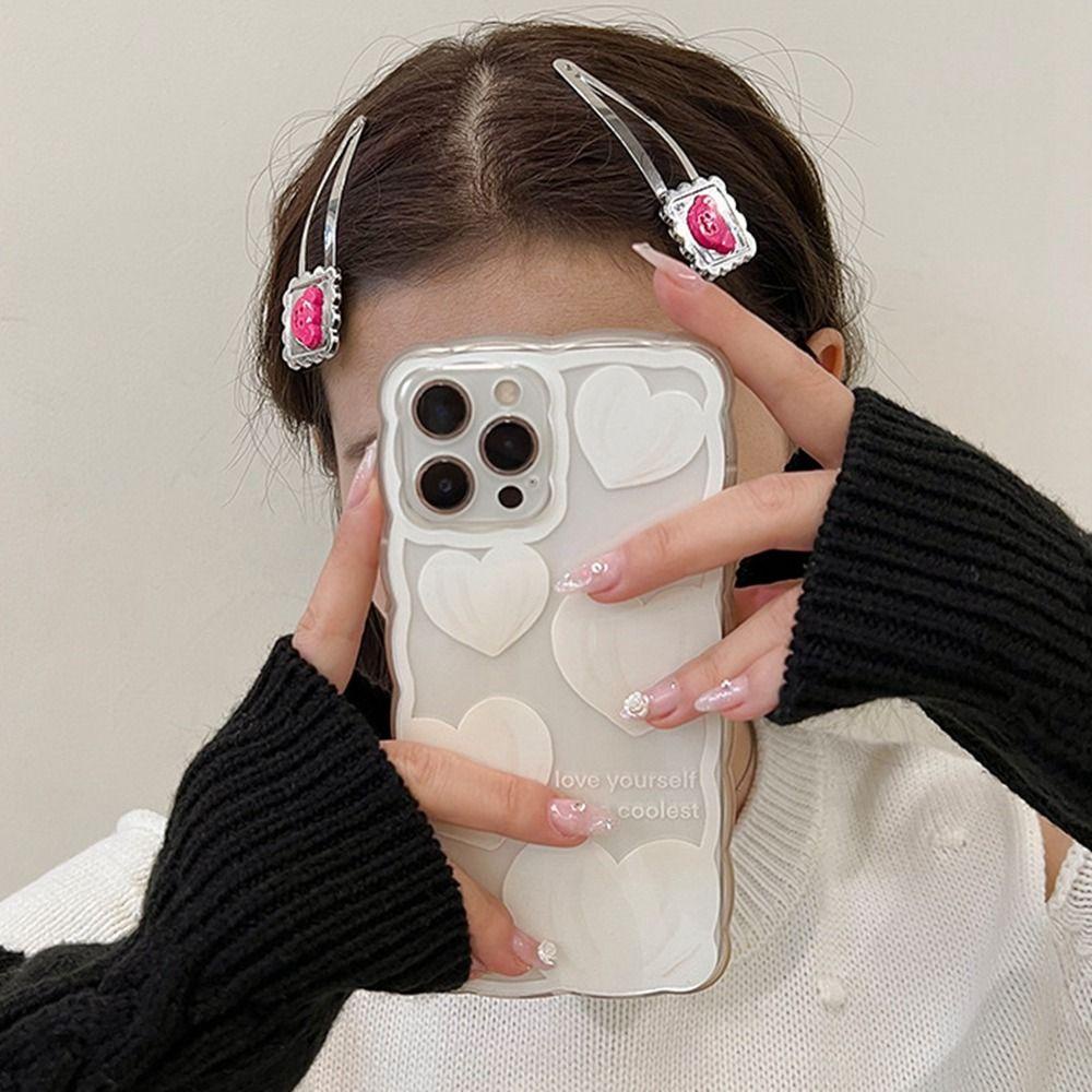 Needway Perak Logam Jepit Rambut Kreatif Kawaii Gadis Rambut Klip Lolita Y2k Bentuk Geometri Duckbill Klip Wajah Tersenyum Aksesoris Rambut Perempuan