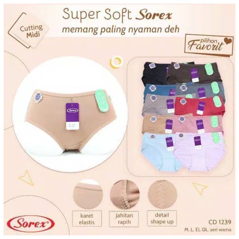 Sorex Cd Basic Super Soft 1239 Celana Dalam Wanita Polos Cutting Midi CD Wanita