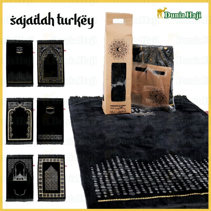 Sajadah Sajadah Besar Turki Wangi Parfum Warna HITAM Tebal Halus Box & Tasbih(V2W9) GRATIS ONGKIR Sa