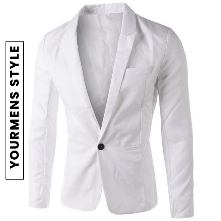 BLAZER PRIA FULL WHITE STYLE SUPER SLIM FIT BODY ORIGINAL NIKAYU BAHAN HIGH TWIST ISTIMEWA