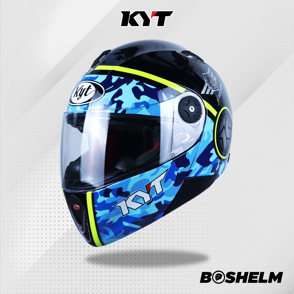 BOSHELM Helm KYT X Rocket #3 BLACK BLUE YELLOW FLUO Helm Full Face SNI