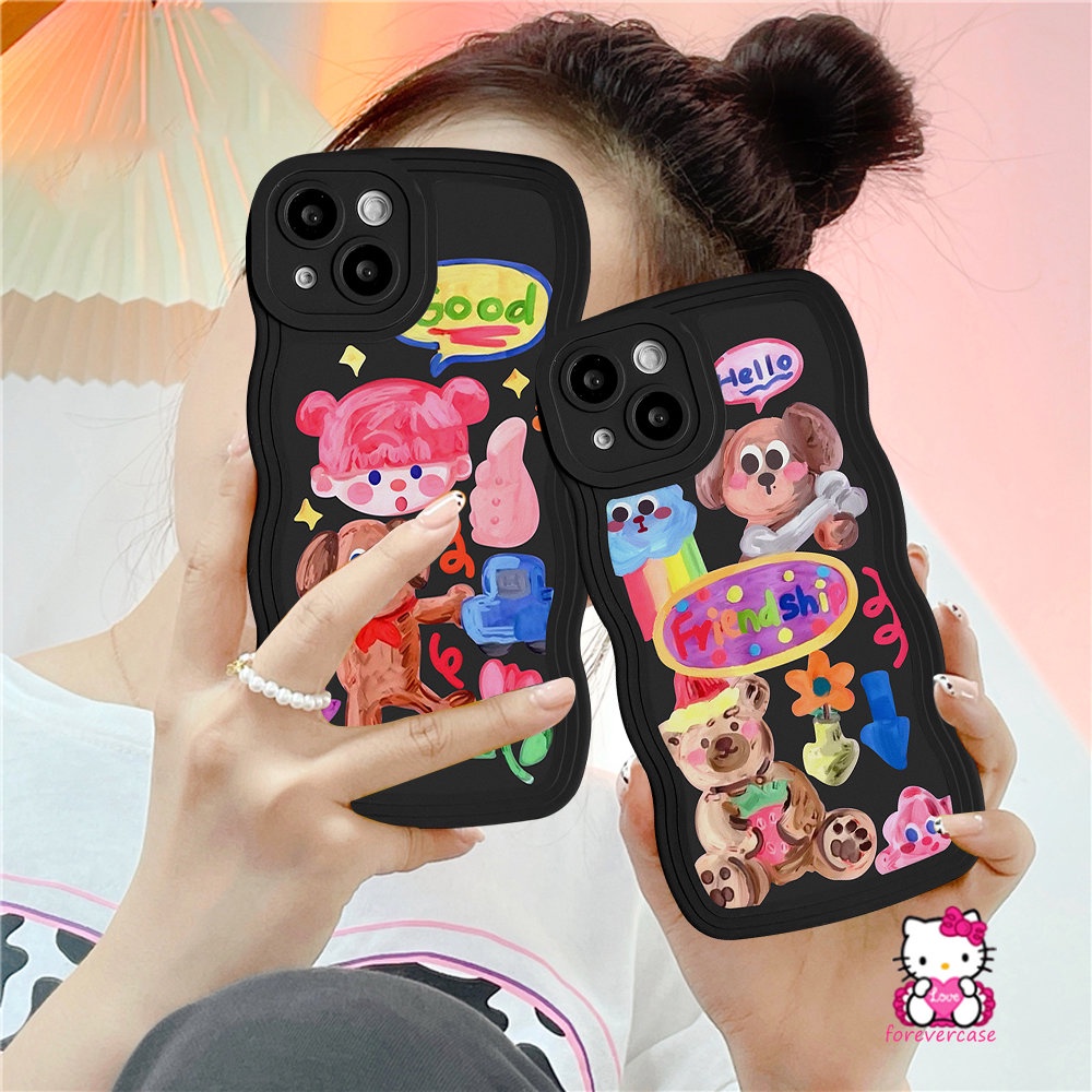 Redmi 9T 10 9A 9C 10C A1 9 10A A1+Note 10Pro 9 8 10 11 10s 9Pro Note 11Pro+9s 11s POCO M3 X3 NFC Pro Mi 11T Pro Kartun Graffiti Lembut Anjing Lucu Cewek Stiker Bergelombang Casing Edge