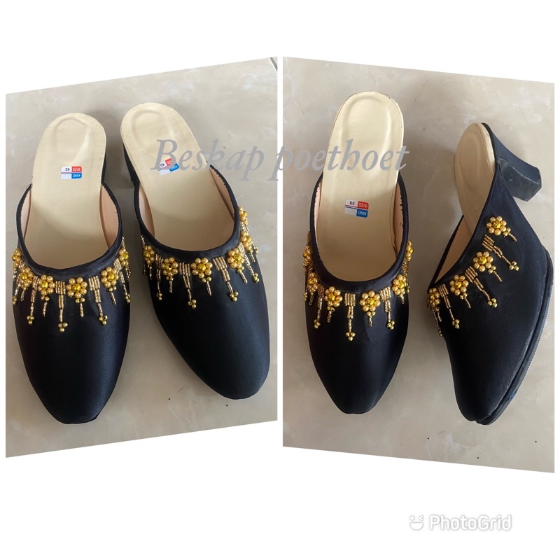 sendal selop pengantin Jawa pria wanita hitam payet gold emas premium couple wedding shoes Slop mant