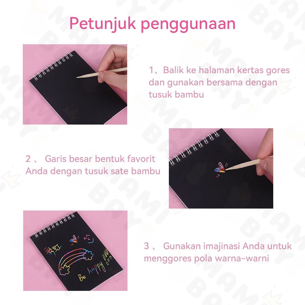 Mamibayi Scratch Note Buku Magic Warna/Mainan Black Cardboard edukasi