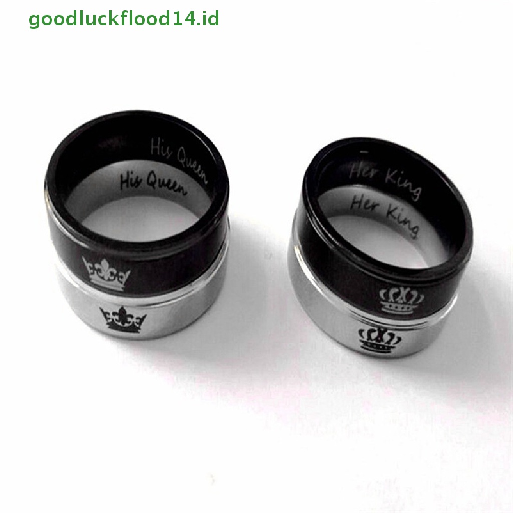 [GOOGFOUR] Cincin Couple HIS QUEEN HER KING Cincin Anti Karat Chic Perhiasan Aksesoris [TOP]