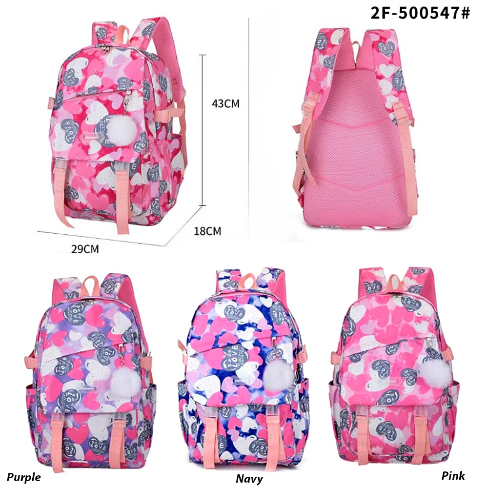 FORTUNE  Tas ABG Fashion Korea Ransel Sekolah SMP-SMA Tas Remaja Perempuan Terbaru Import FREE Gantungan Pompom Tas Sekolah TK-Paud Wanita Backpack School Import