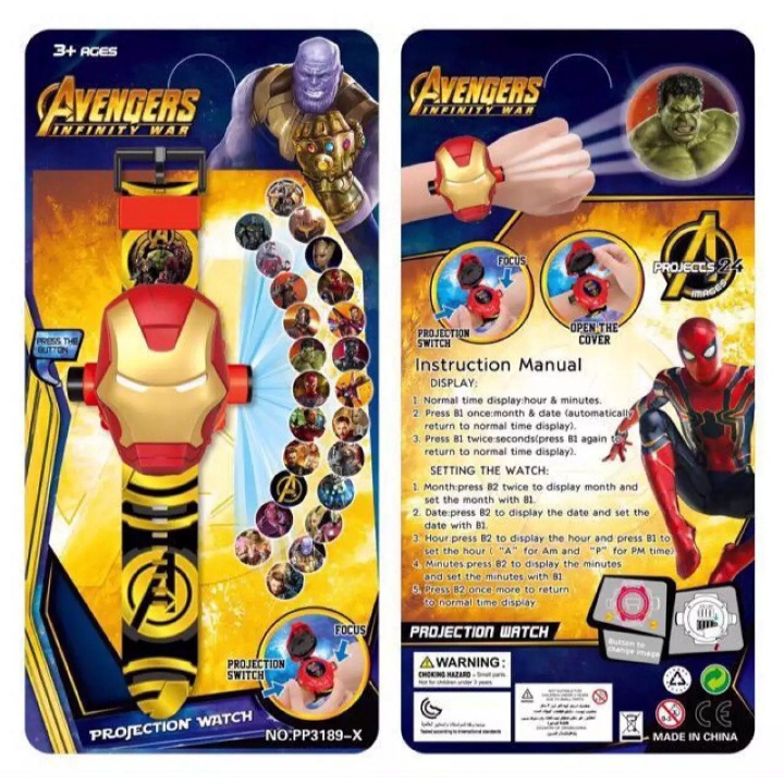 Avengers Proyektor 24 Gambar Jam Tangan Anak Laki-Laki Jam Tangan Fashion Anak