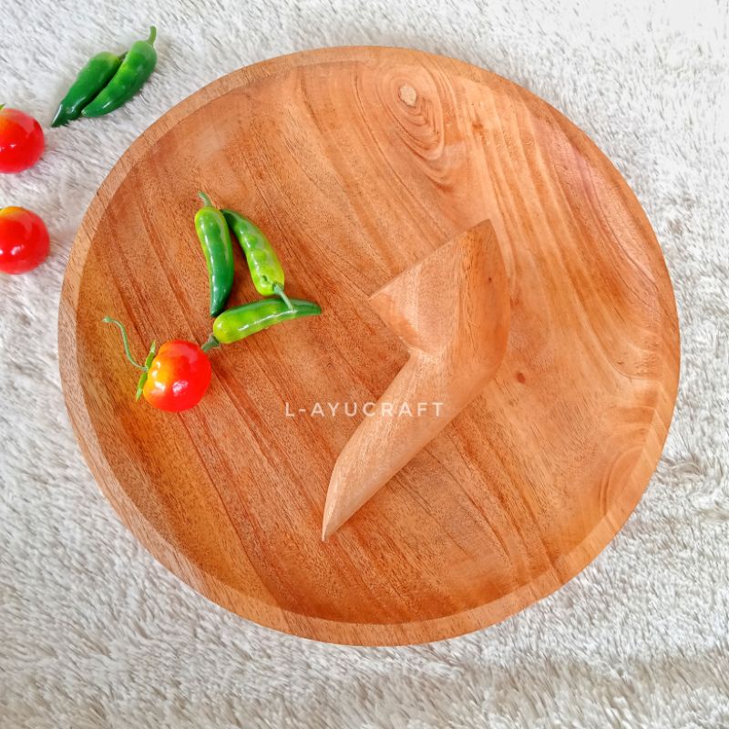 L-AYUCRAFT Cobek + uleg kayu mahoni 30cm