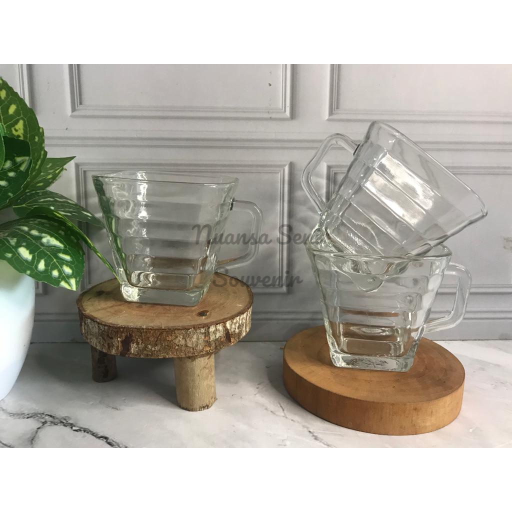 Souvenir Gelas Quadro Gelas Cangkir Minum Kopi Kaca Aesthetic Gelas Mug Kaca Kotak Bening Polos