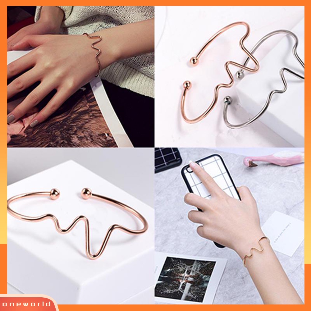 {oneworld} Fashion Wanita Sederhana Jantung Detak Irama Ekg Gelombang Berakhir Terbuka Bangle Gelang Hadiah