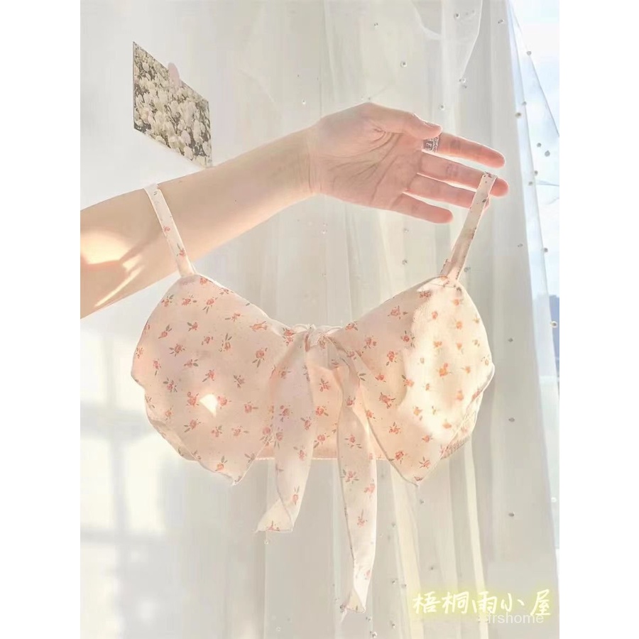 Musim panas bra gadis lembut bagian tipis non-baja cincin sifon sifon bunga suspender pakaian dalam
