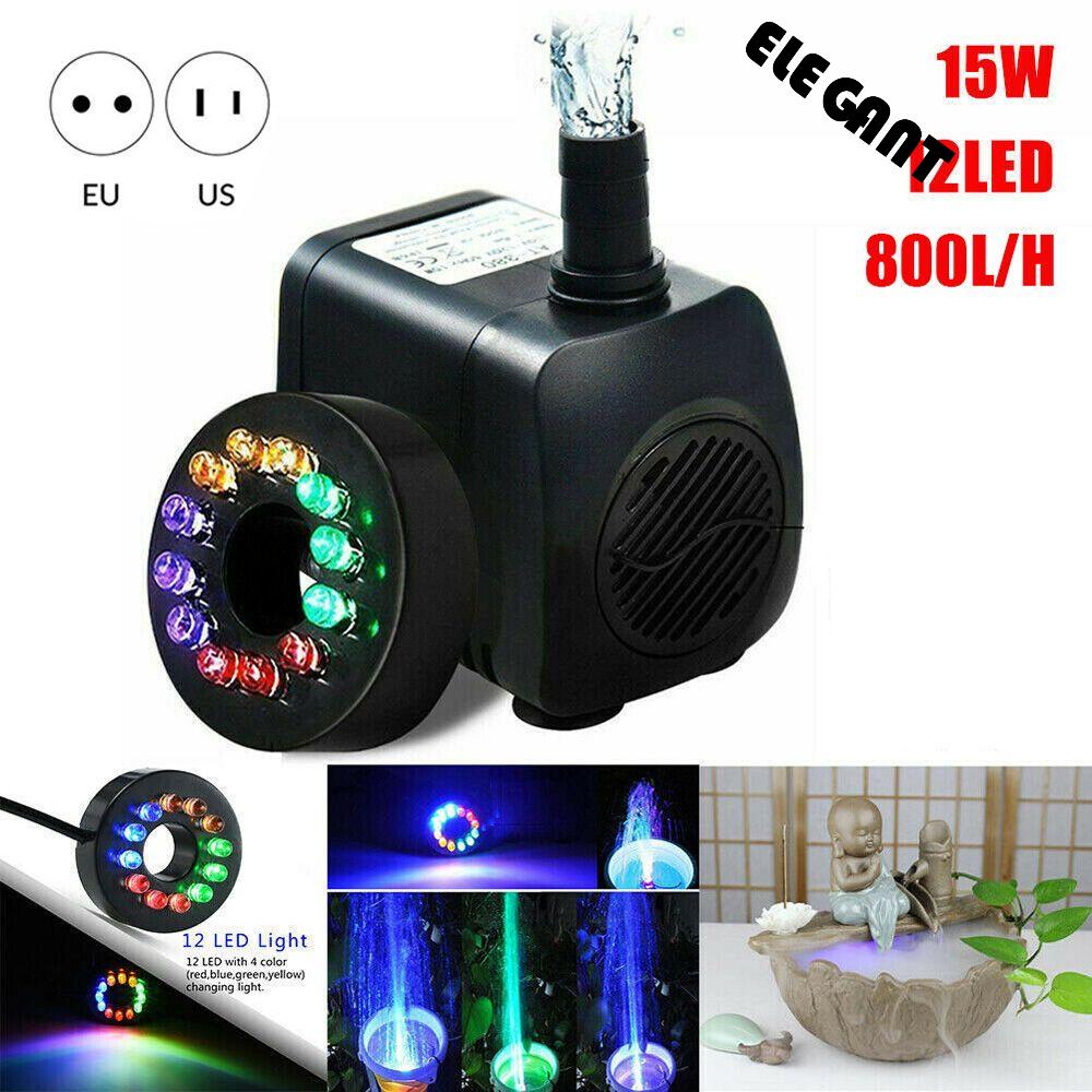 Pompa Filter Air Mancur Elektrik 800l / H Dengan 12 Lampu Led Untuk Akuarium / Kolam Ikan