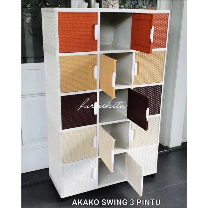 LEMARI 3 PINTU AKAKO PLASTIK SWING RAK SERBAGUNA RAK HELM