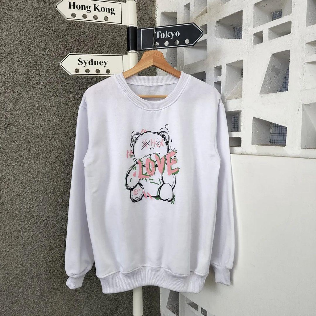 Sweater Crewneck Basic LOVE BEAR bisa untuk pria/wanita