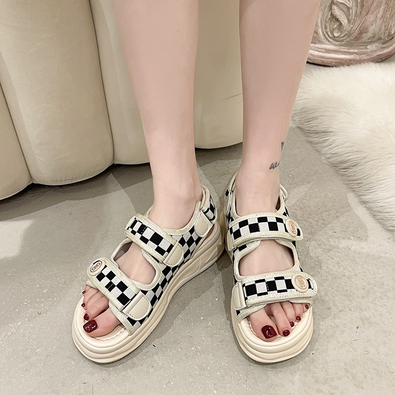 ✅PINKEY P038 Sandal Gunung Wanita Petak Hitam Putih Fashion Wanita Import