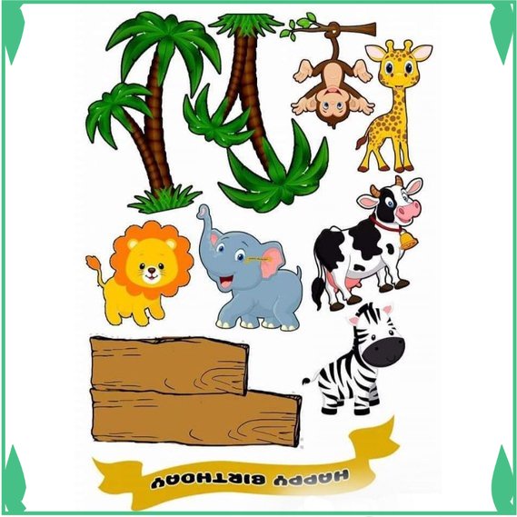 Topper cake custom nama karakter animal zoo  binatang  hewan  baner kue ultah Fadhilsouvenir