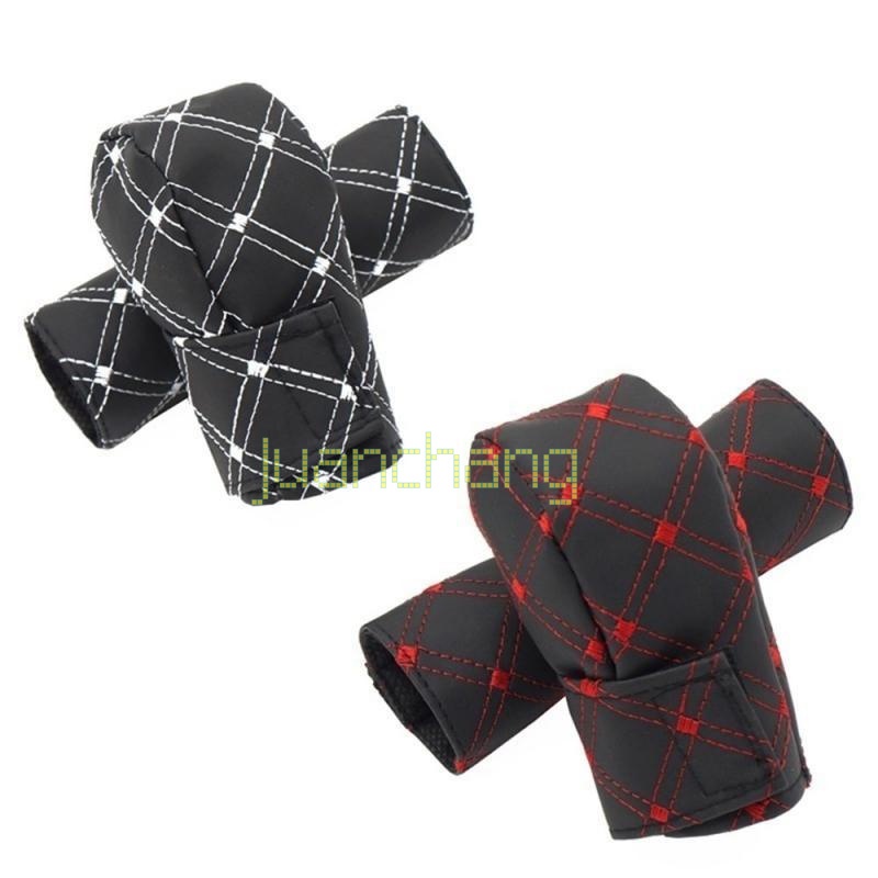 2pcs Universal Grid Microfiber Auto Mobil Kulit Imitasi handbrake Grips Faux Leather Gear Shift Knob Cover Penutup Rem Tangan Lengan 2in1 Set handbrake Perlengkapan Aksesoris Interior