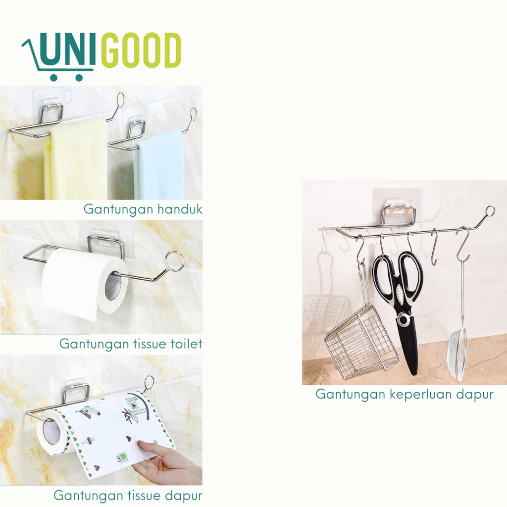 UNIGOOD - Gantungan Tissue Dapur Roll Gulung Tempel Dinding Holder Tisu Stainless