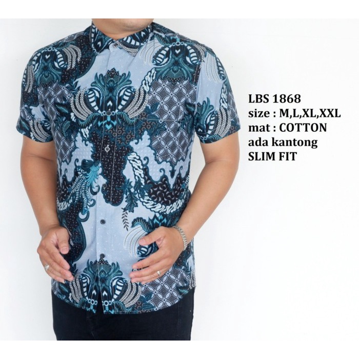 Baju Batik Pria Slimfit Kemeja Lengan Pendek Slim Fit LBS 1868